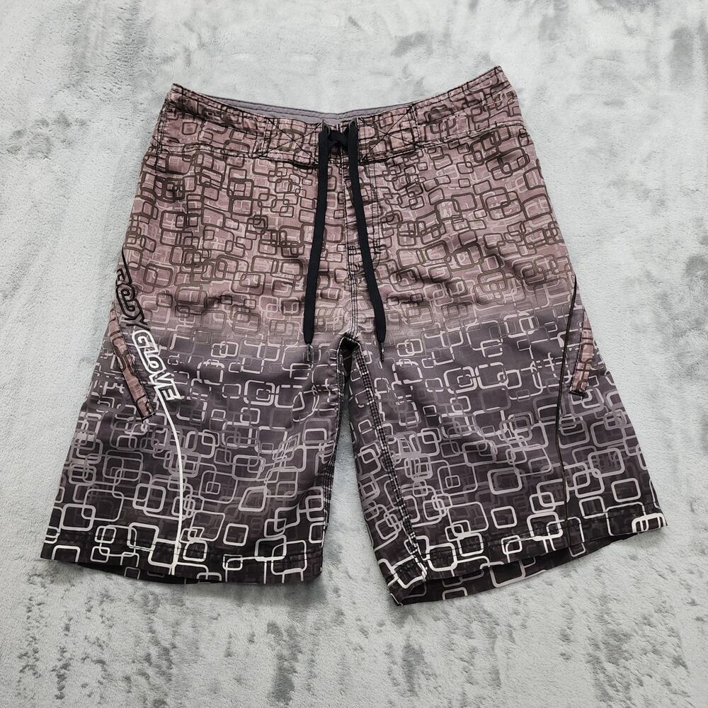 Vintage Body Glove Boardshorts Mens 32 Brown Black Geometric Logo Swim Beach 90s